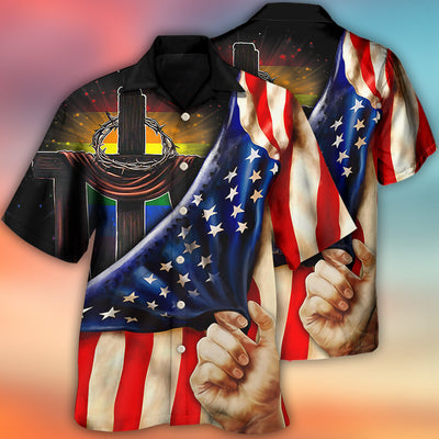 LGBT Independence Day Cross LGBT Flag Lighting - Hawaiian Shirt - Owls Matrix LTD