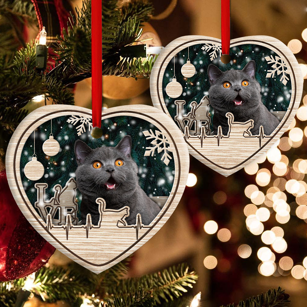 Christmas Cat Lover Heart Beat - Heart Ornament - Owls Matrix LTD