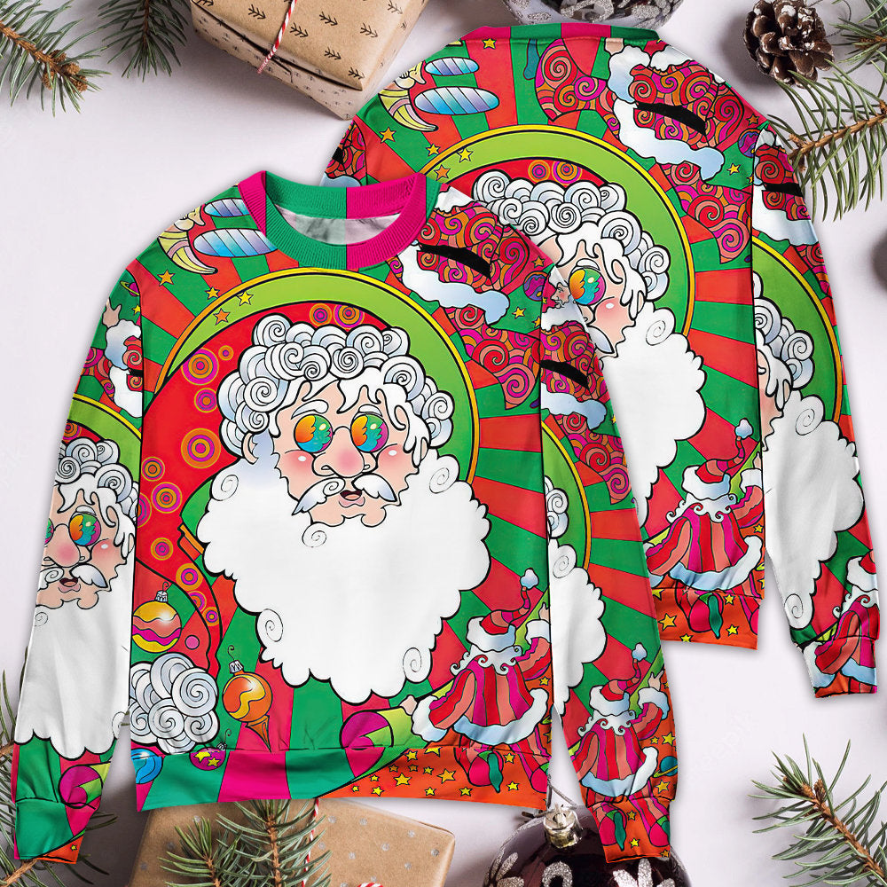 Christmas Santa Claus Psychedelic Colorful Hippie - Sweater - Ugly Christmas Sweaters - Owls Matrix LTD