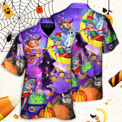Halloween Funny Witch Ghost Cute Boo In The Magic Forest Art Style - Hawaiian Shirt - Owls Matrix LTD