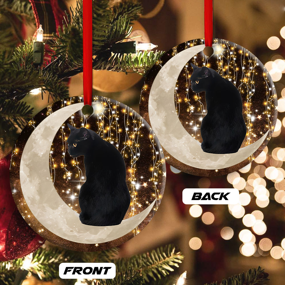 Black Cat And Moon Bright - Circle Ornament - Owls Matrix LTD