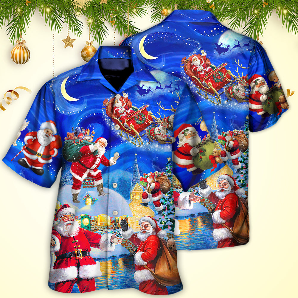 Christmas Santa Claus In The Town Magic Night Art Style - Hawaiian Shirt - Owls Matrix LTD