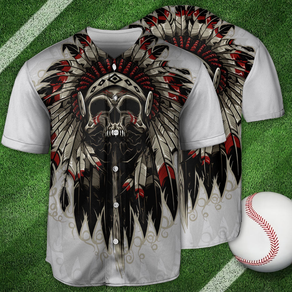 Native American Skull Art Style - Baseball Jersey - Owls Matrix LTD