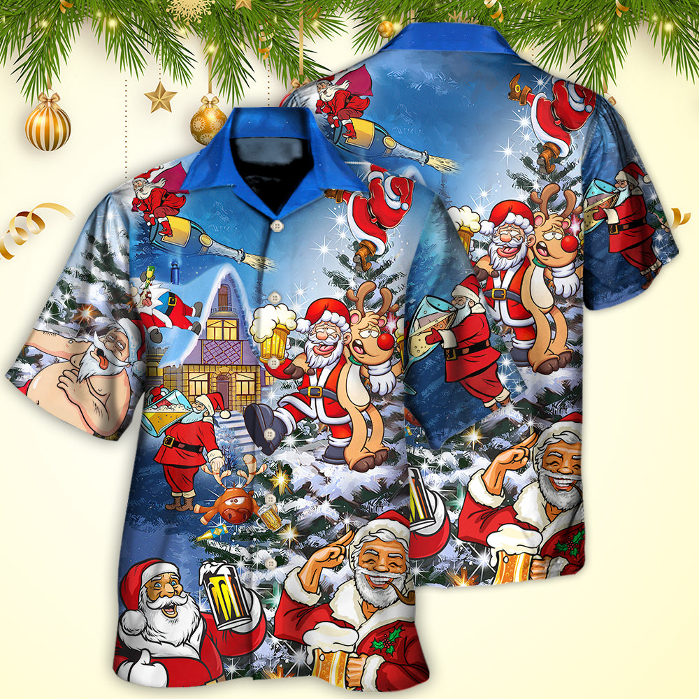 Christmas Funny Santa Claus Drinking Beer Troll Xmas - Hawaiian Shirt - Owls Matrix LTD
