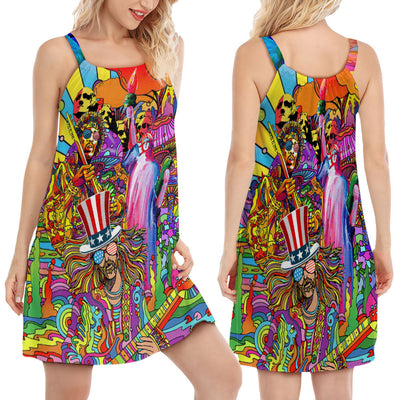 Hippie Independence Day Art - Women's Sleeveless Cami Dress - Owls Matrix LTD