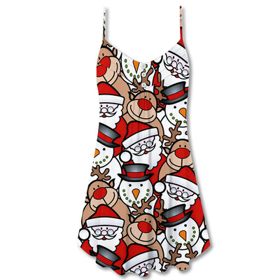 Christmas Cutie Santa And Reindeer Funny Style - V-neck Sleeveless Cami Dress - Owls Matrix LTD