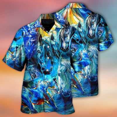 Horse Face Blue Light Cool Art Style - Hawaiian Shirt - Owls Matrix LTD