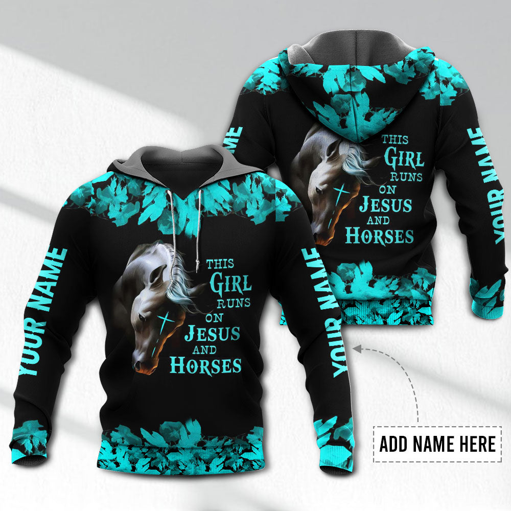 Horse This Girl Runs On Jesus And Horse Personalized - Hoodie - Owls Matrix LTD