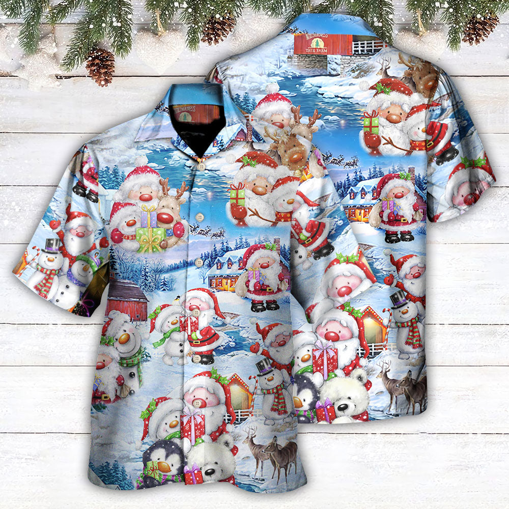 Christmas Santa And Snowman Christmas Holiday - Hawaiian Shirt - Owls Matrix LTD