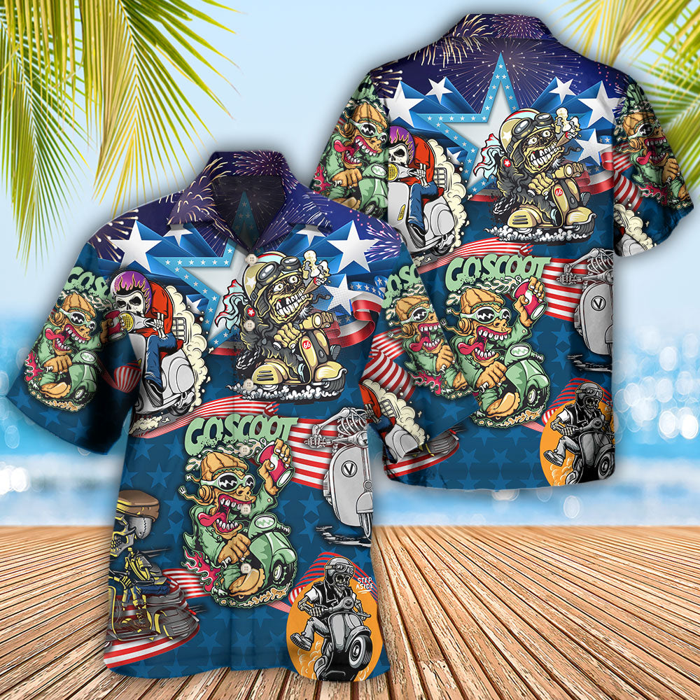 Scooter And Skull USA Flag - Hawaiian Shirt - Owls Matrix LTD