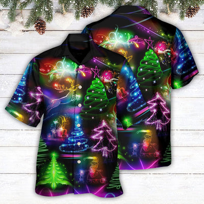 Christmas Neon Art Christmas Tree And Snowman Style - Hawaiian Shirt - Owls Matrix LTD