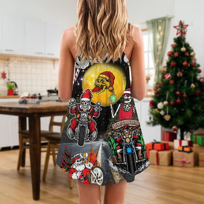 Christmas Santa Skull Is Racing To You - V-neck Sleeveless Cami Dress - Owls Matrix LTD