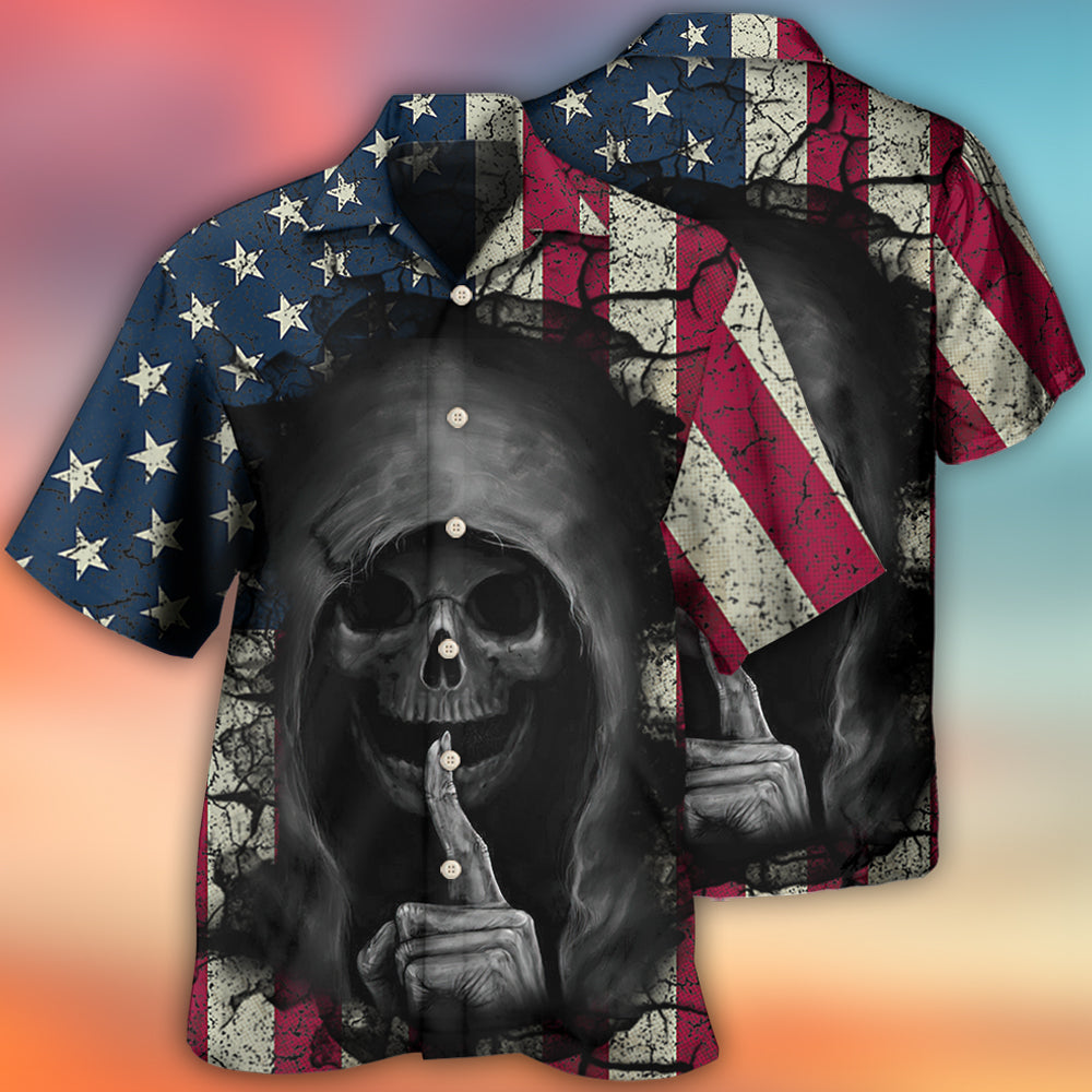 Skull Dark American Flag Vintage - Hawaiian Shirt - Owls Matrix LTD