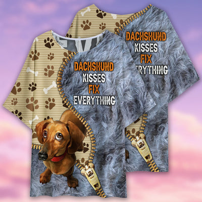 Dachshund Baby Zip Style - Women's T-shirt With Bat Sleeve - Owls Matrix LTD