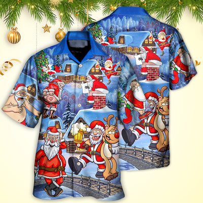 Christmas Santa Claus Drunk Beer Troll Happy Xmas - Hawaiian Shirt - Owls Matrix LTD