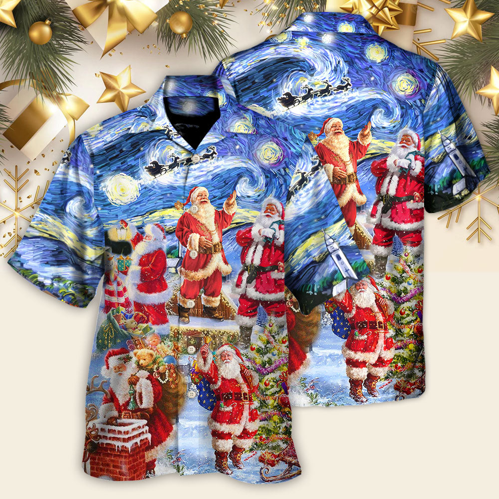 Christmas Santa Snow Night Merry Xmas - Hawaiian Shirt - Owls Matrix LTD