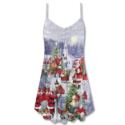 Christmas Santa Claus Is Coming Merry Xmas - V-neck Sleeveless Cami Dress - Owls Matrix LTD