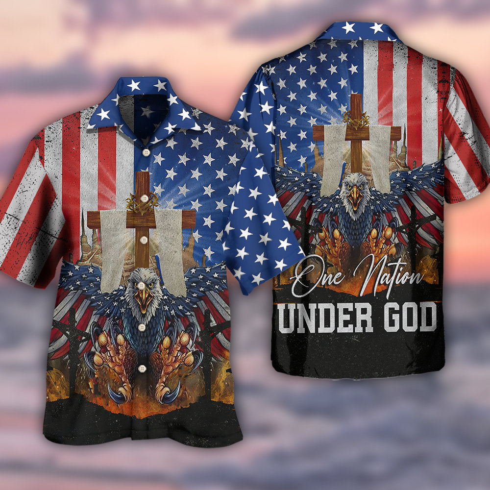 Eagle America One Nation Under God - Hawaiian Shirt - Owls Matrix LTD