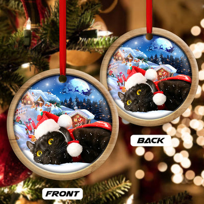 Christmas Black Cat Happy Xmas Light Decor Tree Hanging - Circle Ornament - Owls Matrix LTD