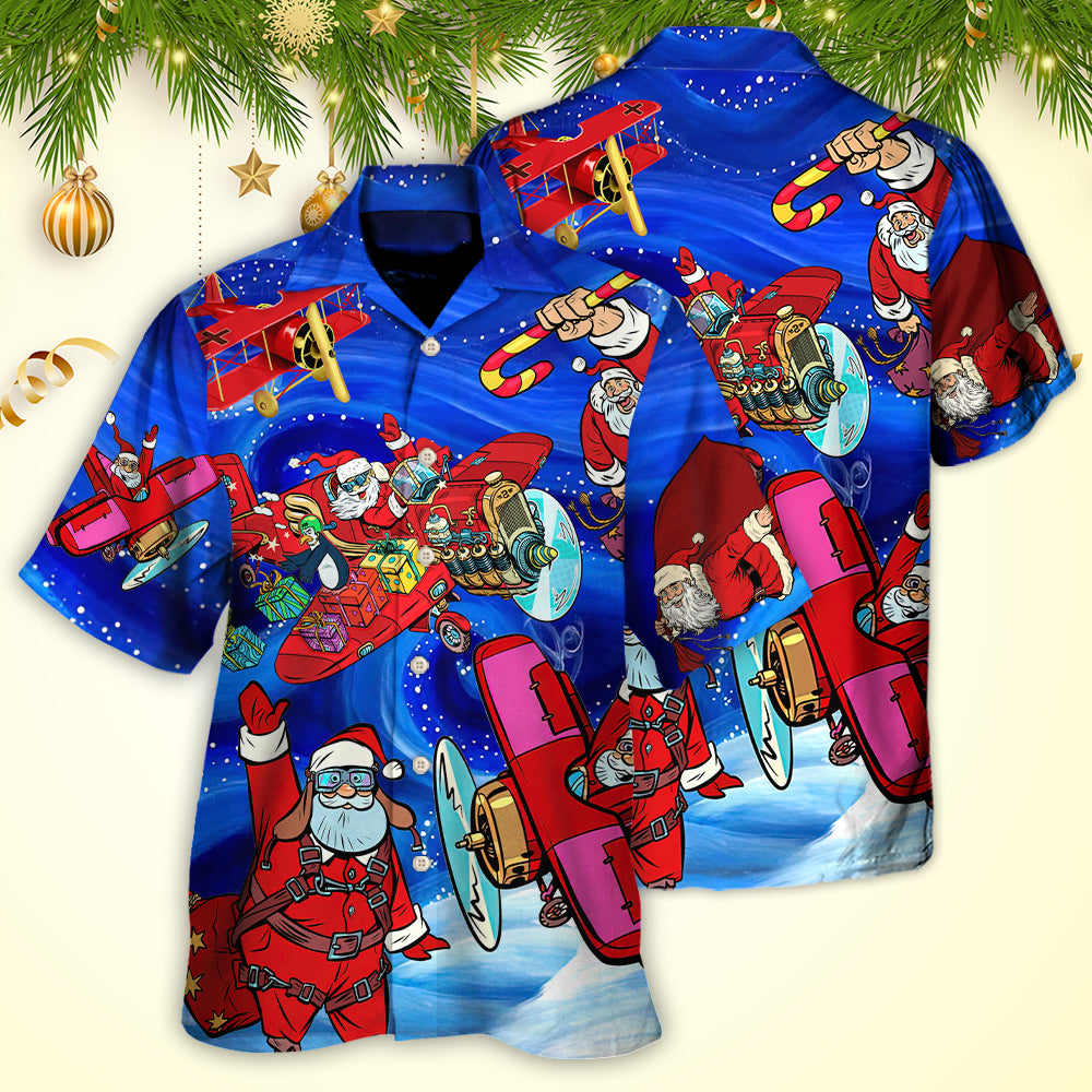 Christmas No Reindeer Any More Santa Loves Airplane Magic Night - Hawaiian Shirt - Owls Matrix LTD