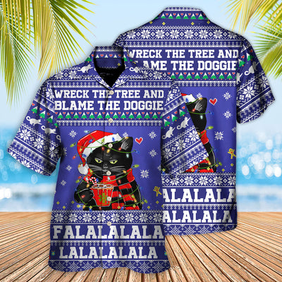 Black Cat Wreck The Tree Christmas - Hawaiian Shirt - Owls Matrix LTD