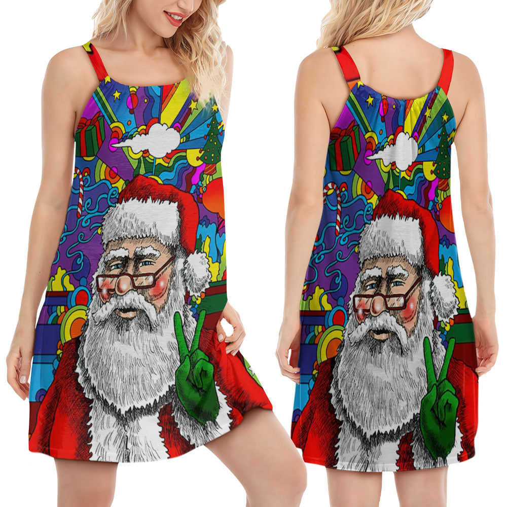 Hippie Funny Santa Claus Christmas - Women's Sleeveless Cami Dress - Owls Matrix LTD