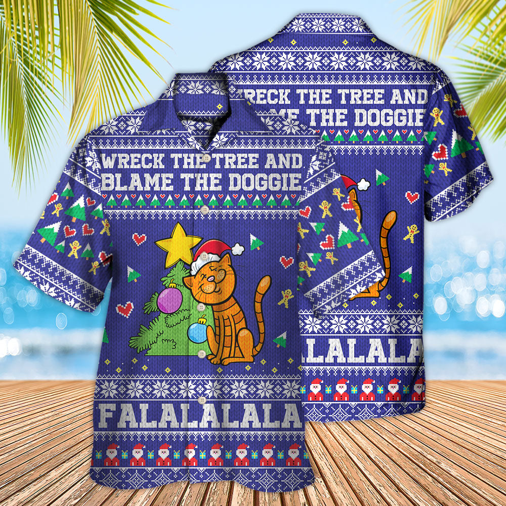 Cat Wreck The Tree And Blame The Doggie Christmas - Hawaiian Shirt - Owls Matrix LTD