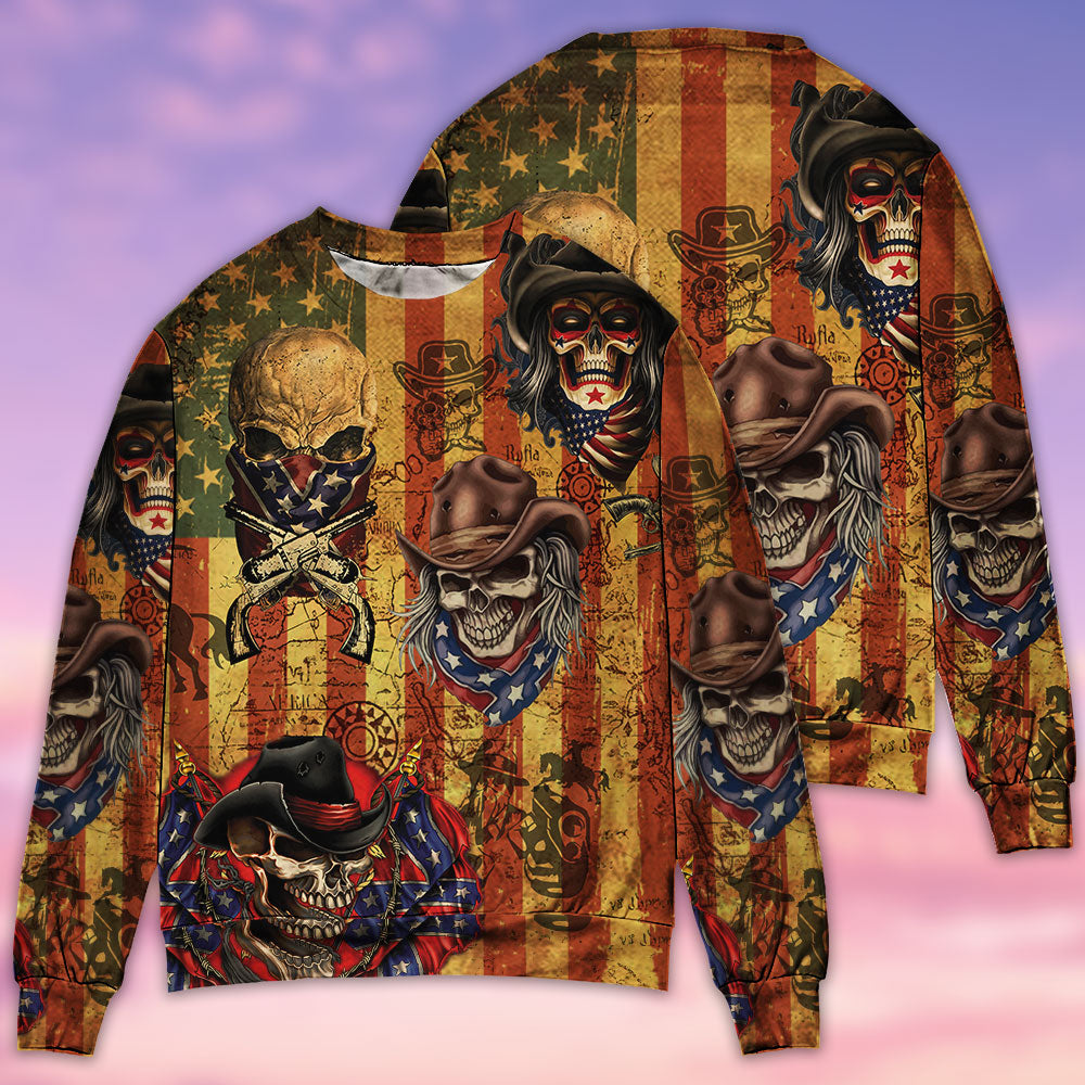 Skull Cowboy America Retro - Sweater - Ugly Christmas Sweaters - Owls Matrix LTD