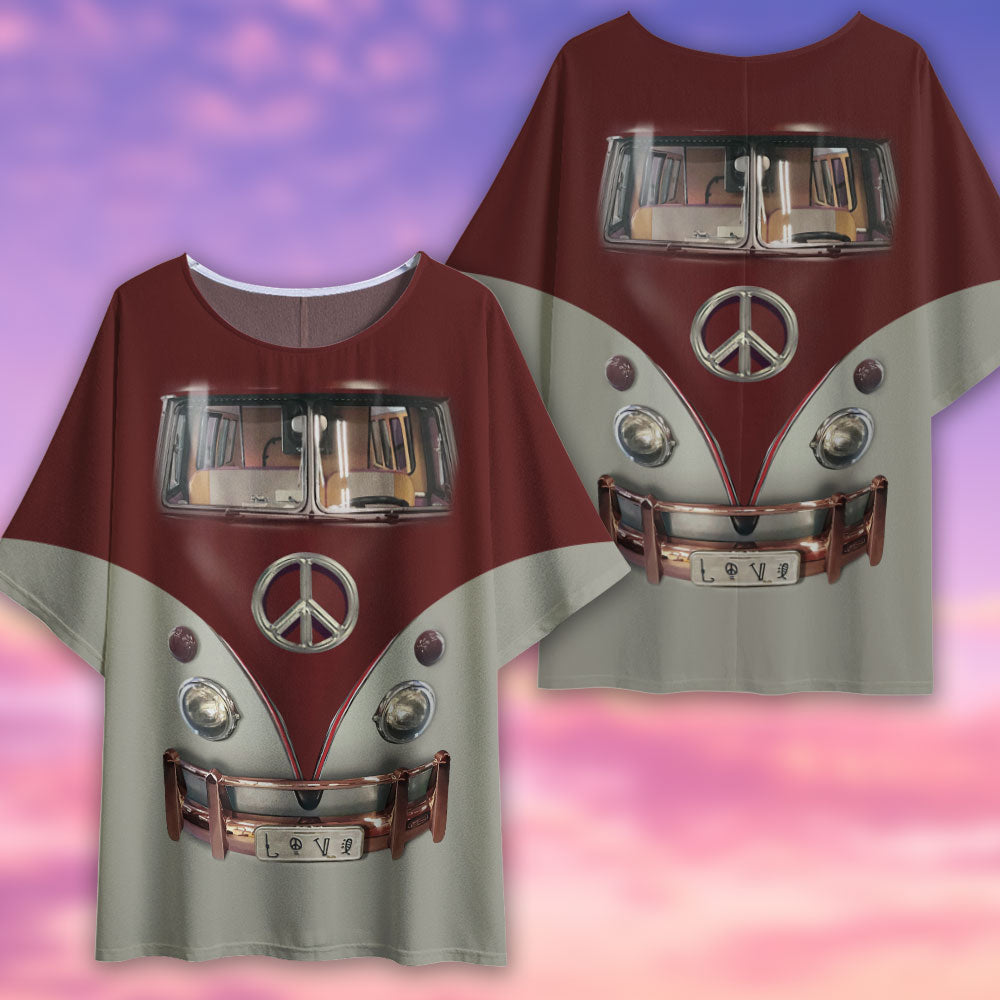 Hippie Peace Bus Vintage Style - Women's T-shirt With Bat Sleeve - Owls Matrix LTD
