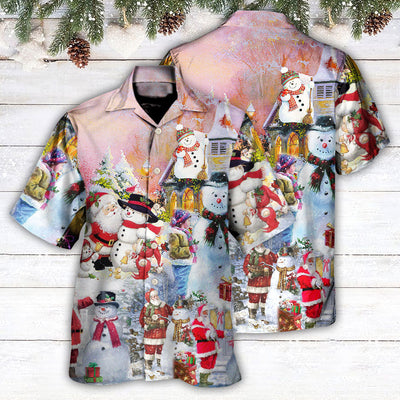 Christmas Santa And Snowman Christmas Snow Village - Hawaiian Shirt - Owls Matrix LTD
