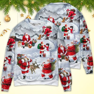 Christmas Santa Claus In The Snow Mountain Art Style - Sweater - Ugly Christmas Sweaters - Owls Matrix LTD