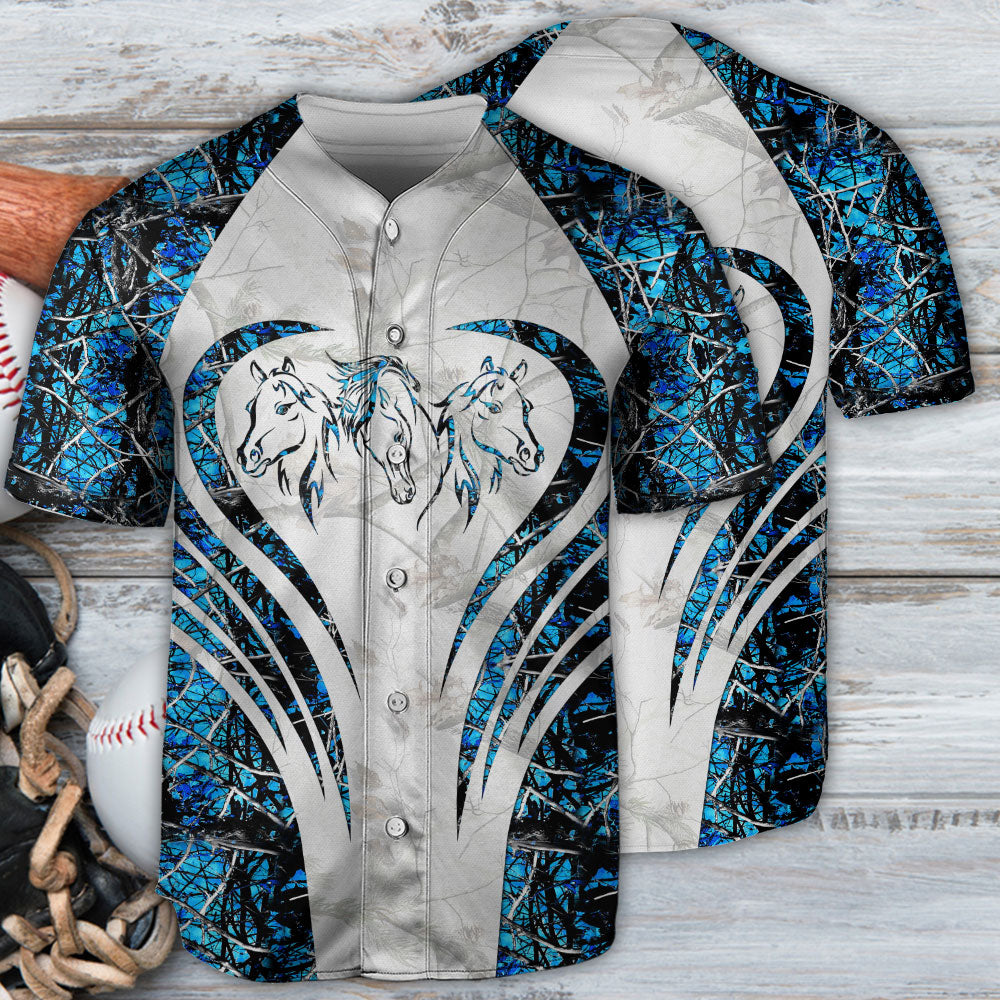 Horse Couple Art Blue Style - Baseball Jersey - Owls Matrix LTD