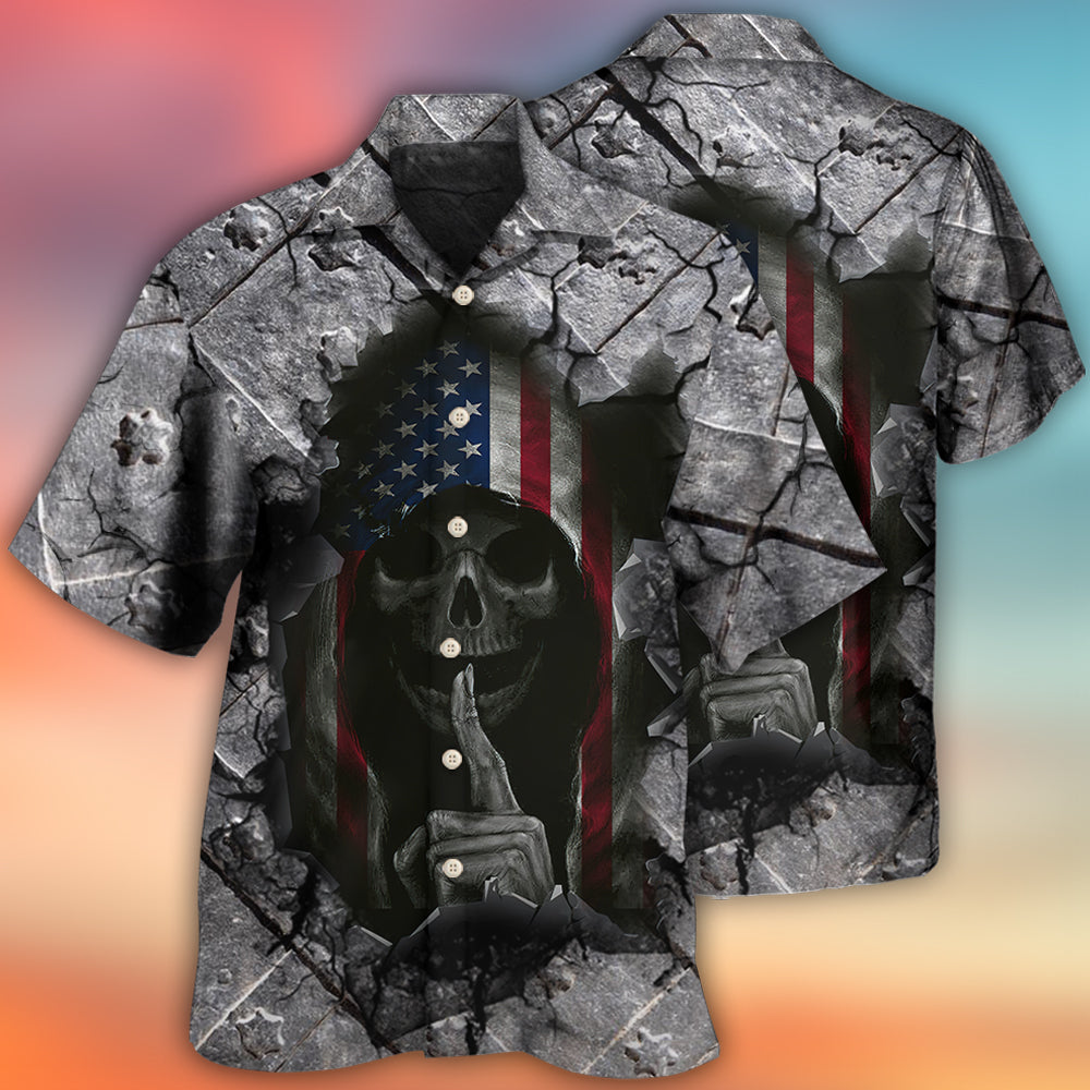 Skull Dark American Flag Strong Wrought Iron - Hawaiian Shirt - Owls Matrix LTD