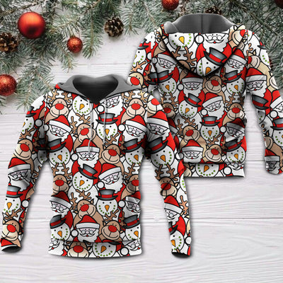 Christmas Cutie Santa And Reindeer Funny Style - Hoodie - Owls Matrix LTD