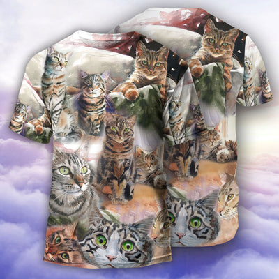 Tabby Cat Art Daily Portrait - Round Neck T-shirt - Owls Matrix LTD