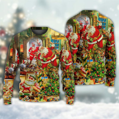 Christmas Santa's Toy Workshop - Sweater - Ugly Christmas Sweaters - Owls Matrix LTD