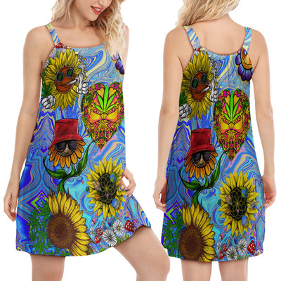 Hippie Sunflowers Stay Trippy Little Hippie - Women's Sleeveless Cami Dress - Owls Matrix LTD