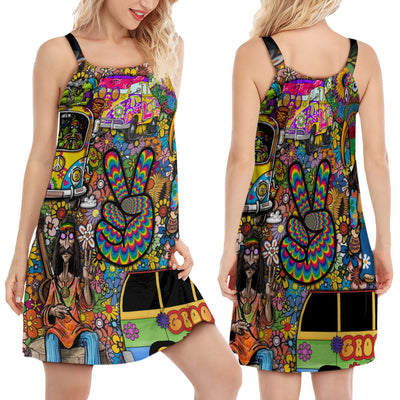Hippie Flower Style Wild Heart - Women's Sleeveless Cami Dress - Owls Matrix LTD