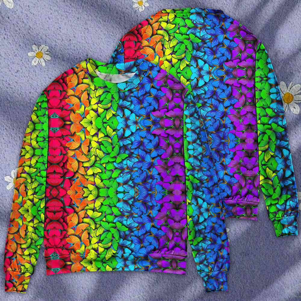 LGBT Colorful Rainbow Butterfly - Sweater - Ugly Christmas Sweaters - Owls Matrix LTD