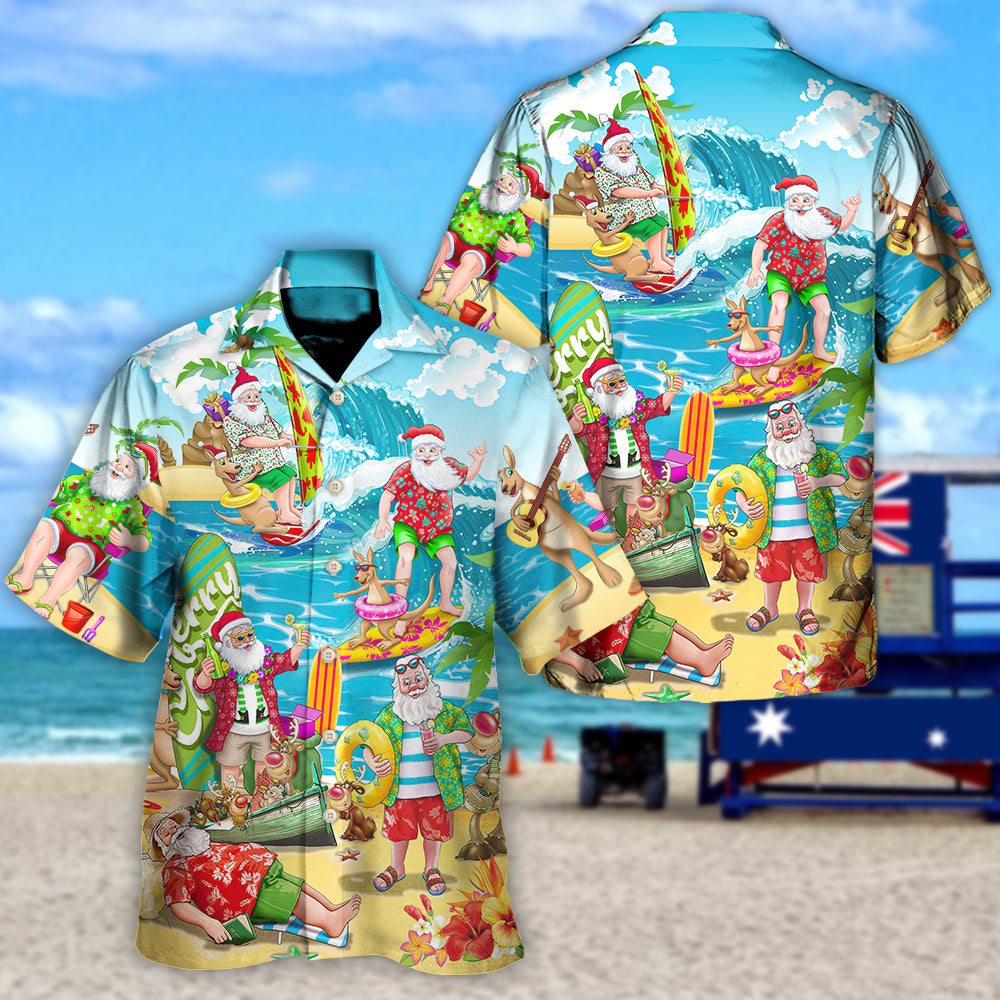 Christmas In July Santa Claus Surfing And Enjoy Summer Beach - Hawaiian Shirt