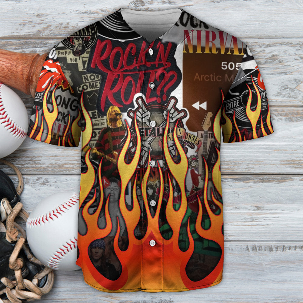 Music Rock Music Red Flame Chill - Baseball Jersey - Owls Matrix LTD