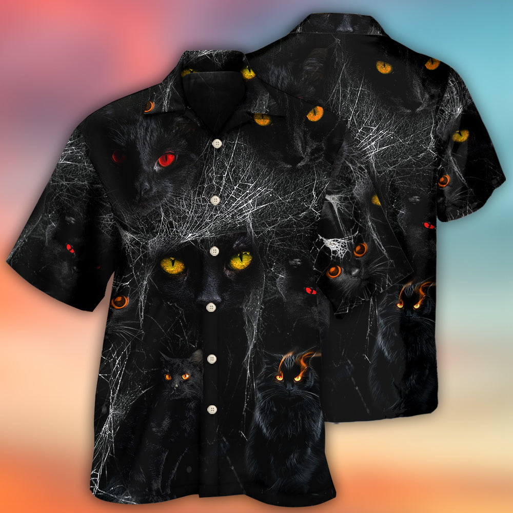 Halloween Black Cat In The Dark - Hawaiian Shirt - Owls Matrix LTD