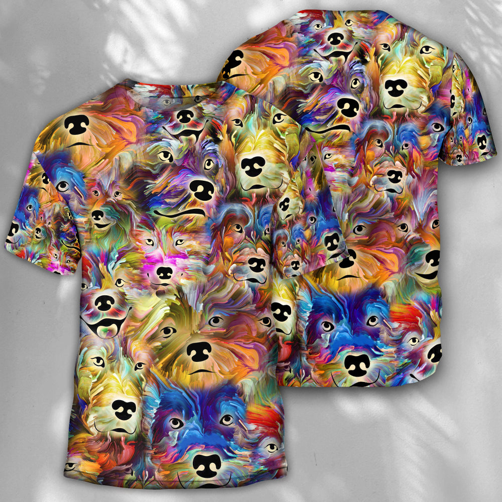 Dog Painting In My Memory - Round Neck T-shirt - Owls Matrix LTD