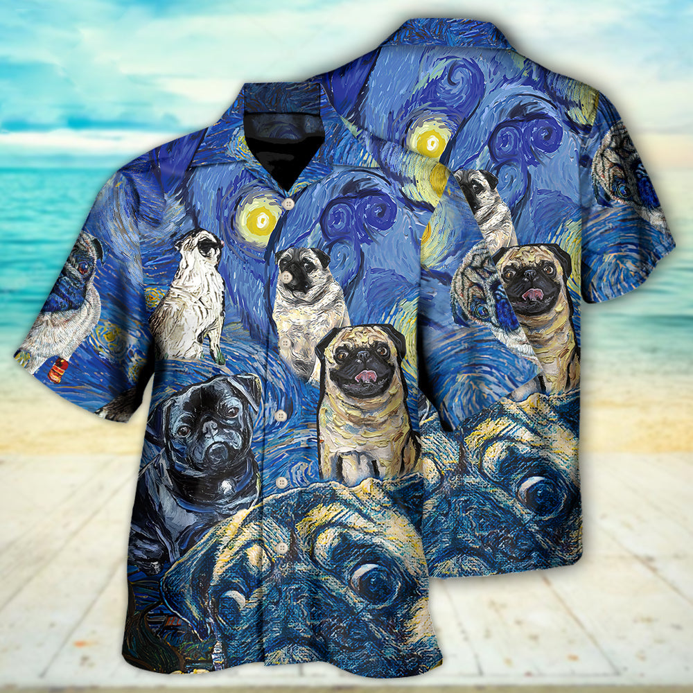 Pug Dog Cute Starry Night - Hawaiian Shirt - Owls Matrix LTD