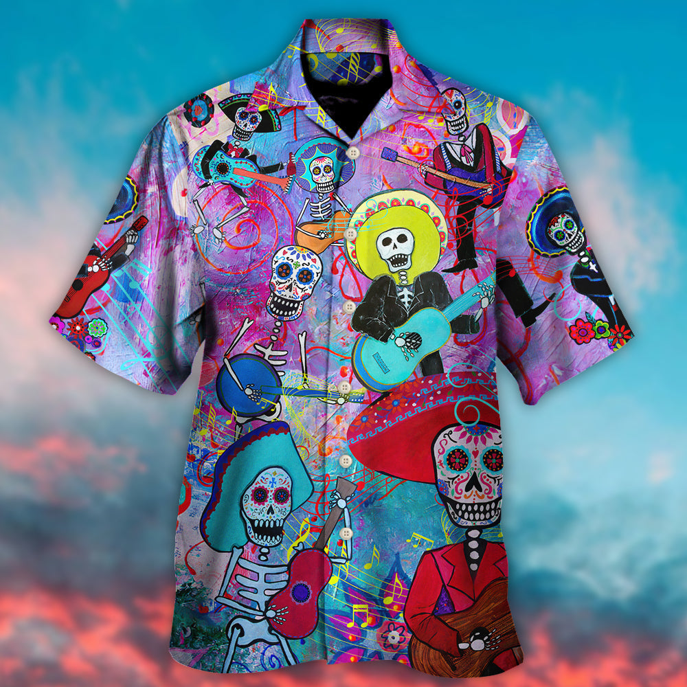 Guitar Day Of The Dead Sugar Skull - Hawaiian Shirt - Owls Matrix LTD