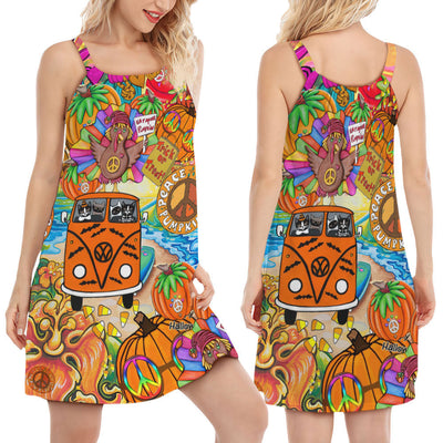 Hippie Pumpkins Bus Colorful - Women's Sleeveless Cami Dress - Owls Matrix LTD