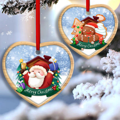 Christmas Santa Snowman Merry Christmas - Heart Ornament - Owls Matrix LTD