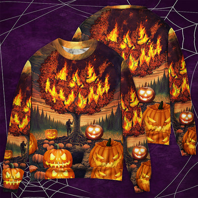 Halloween Pumpkin Burning Crazy Style - Sweater - Ugly Christmas Sweaters - Owls Matrix LTD