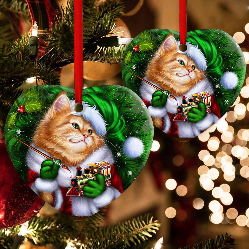 Pack 1 Christmas Cat Cute Kitten Meowy Xmas - Heart Ornament - Owls Matrix LTD
