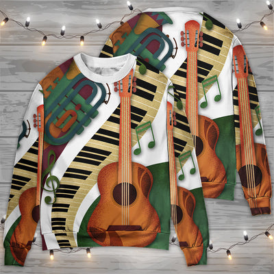 Guitar Vintage Classic Musician - Sweater - Ugly Christmas Sweaters - Owls Matrix LTD